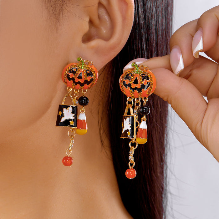 Wholesale  Earrings Fashion Creative  Painting Oil Flower Skull Ear Hook Earrings