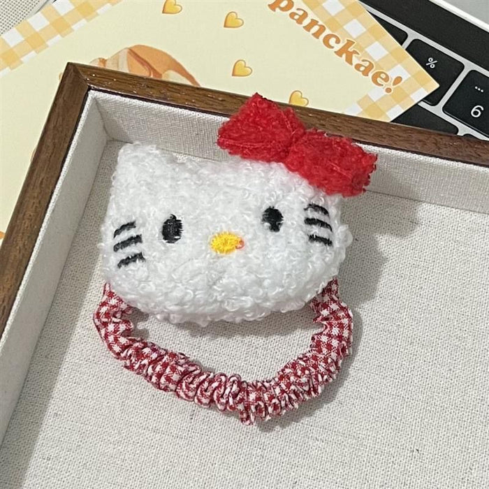Wholesale Cute plush cat plaid hair tie