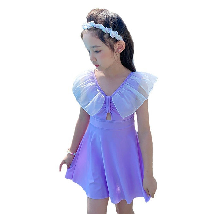 Wholesale Children's swimsuit girls' polyester one-piece cute baby princess dress small fresh hot spring swimsuit