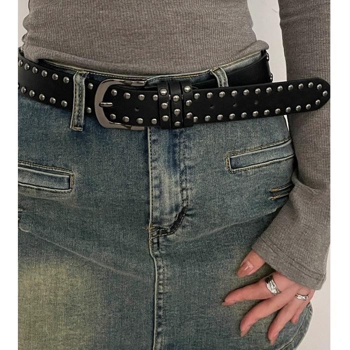 Wholesale Women S Punk Rivet PU Leather Belt Black Western Style Waist Belt With Pin Buckle Chic Jean Accessory For Resale