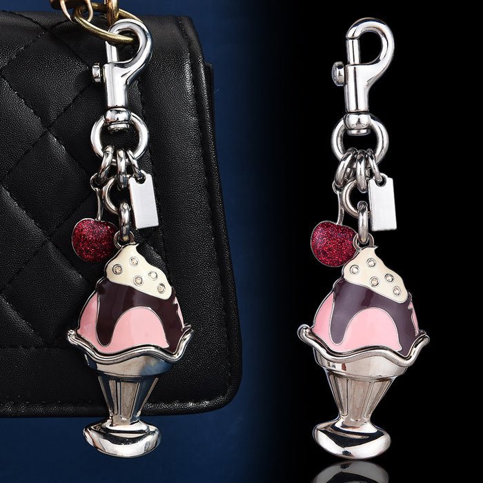 Wholesale 3D Ice Cream Keychain Bag Charm Titanium Steel Gold Tone Cute Dessert Pendant Chic Women S Purse Accessory Gift