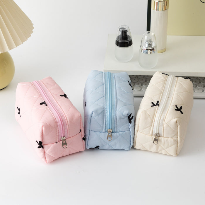 Wholesale Bow Quilted Lipstick Earphone Data Cable Bag Cosmetic Bag