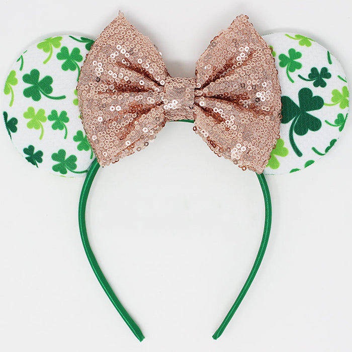 Wholesale Irish Festival Glitter Clover Bow Headband JDC-HD-Lanju002