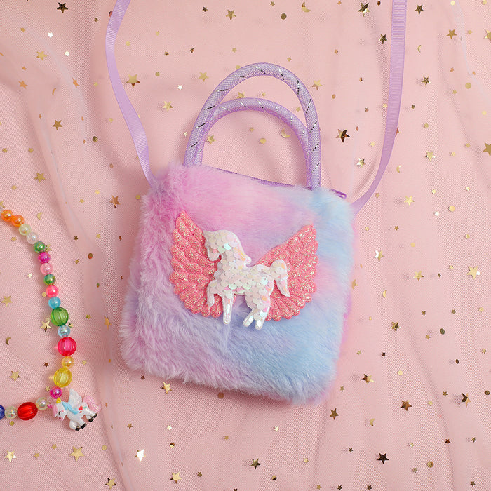 Wholesale Children' s Cartoon Unicorn Shoulder Bag Cute Girl' s Storage Crossbody Bag Daily Wear Plush Handbag Bag for Women