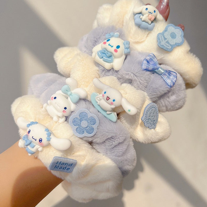Wholesale Cute blue and white soft and cuddly plush hair scrunchies