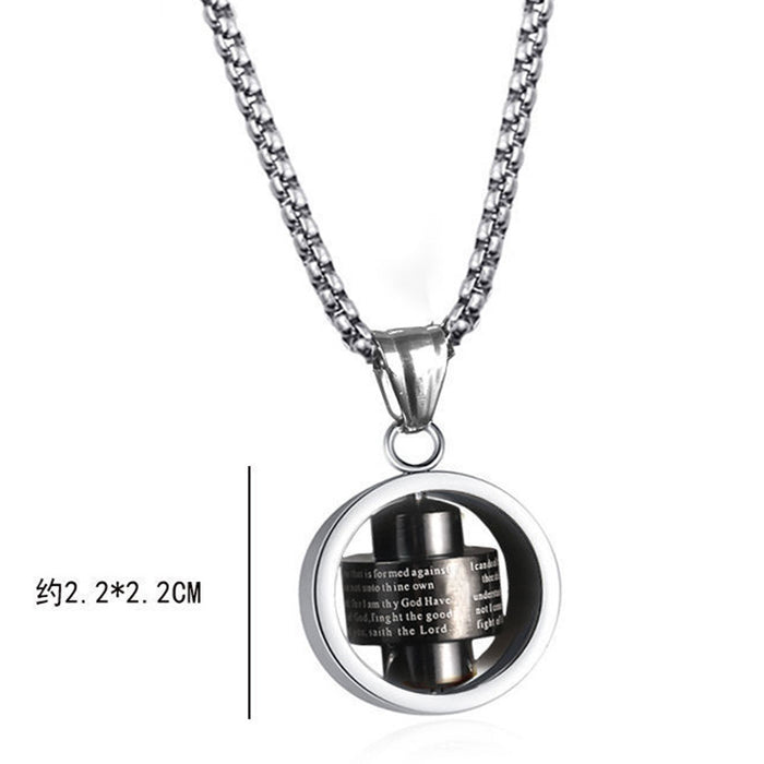 Wholesale Men's titanium steel pendant necklace, geometric lucky wheel necklace, cross rotating necklace, nylon chain