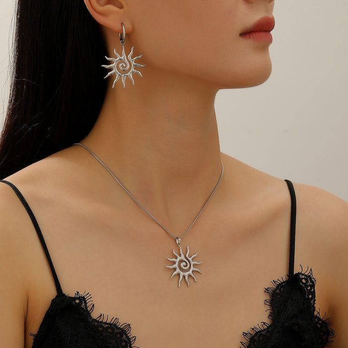 Wholesale Hollow Sun Stainless Steel choker necklace Earrings rings SET