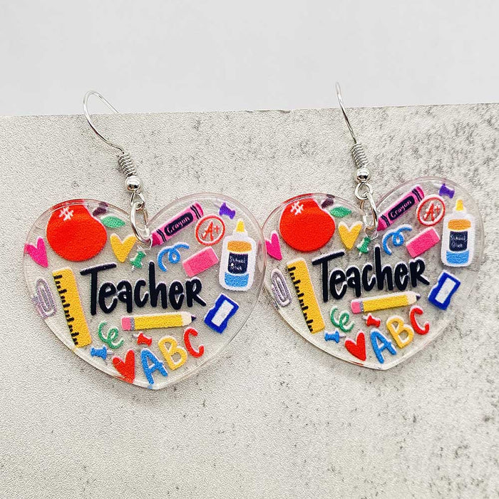 Wholesale Teacher' s Day Earrings Leopard Pencil Ruler Acrylic Earrings School Season Student Earrings Jewelry