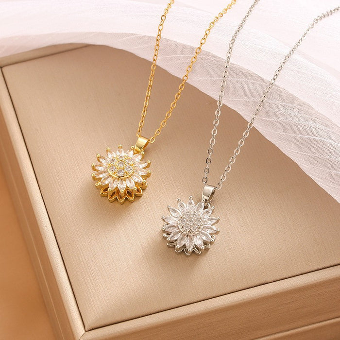 Wholesale Sunflower necklace simple, natural, versatile, trendy inlaid pendant, collarbone chain accessory