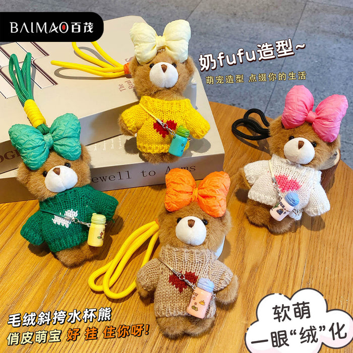 Wholesale Cartoon Plush Crossbody Water Cup Bear Plush Doll Keychain Bear Doll Keychain Bag Hanging