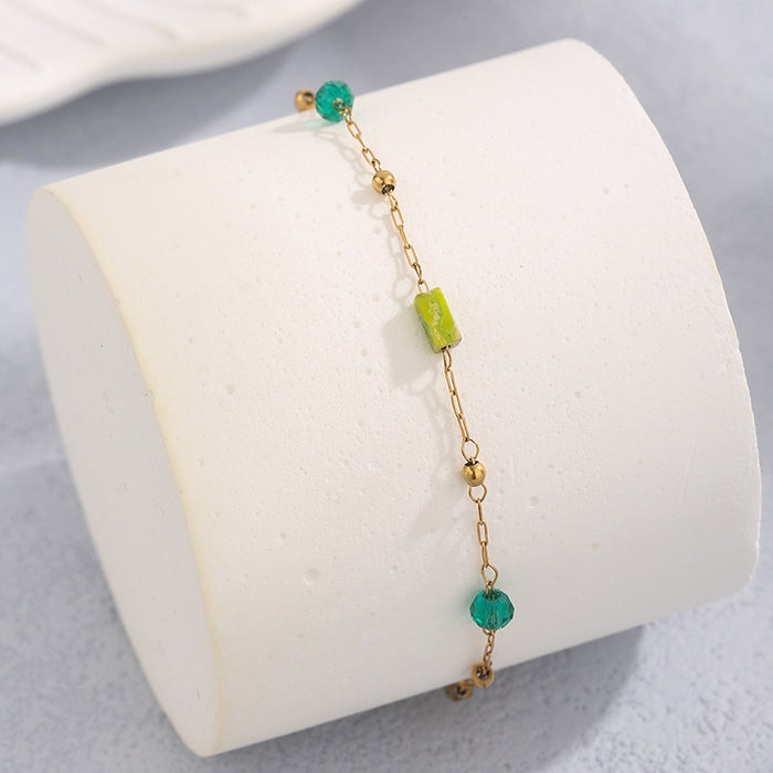 Wholesale New titanium steel bracelet with stainless steel inlaid with colored stones and zircon, fashionable and versatile bracelet accessory