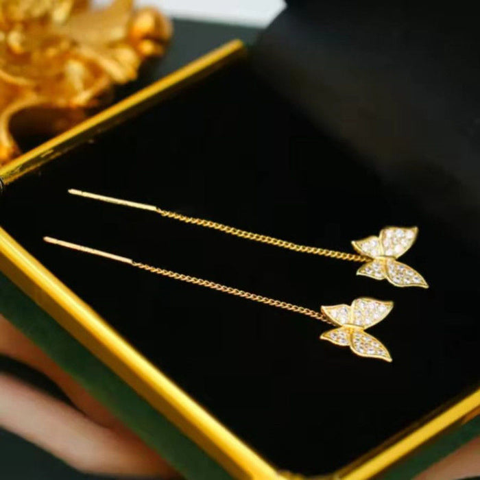 Wholesale Butterfly tassel temperament long style exquisite high-end design ear line earrings