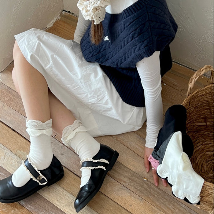 Wholesale Socks with contrasting colors, double-layer socks, cotton lace socks, mid tube socks