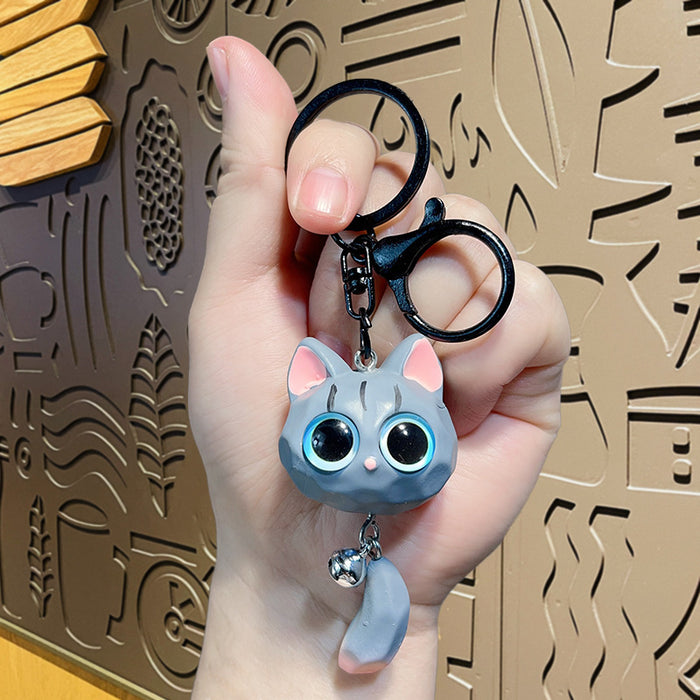 Wholesale Resin Big Eye Cat Head Keychain Stereo Cat Doll Pendant Car Backpack Pendant Small Gift
