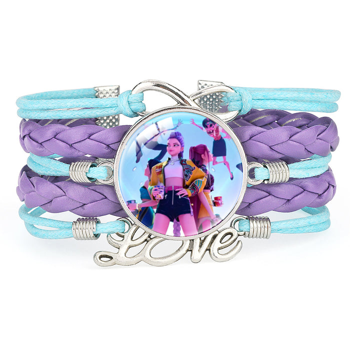 Wholesale KPOP Color Block Multi-Layer Braided Adjustable Bracelet