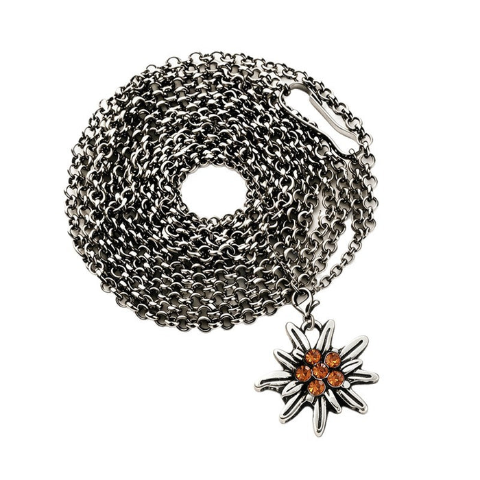Wholesale Layering Jewelry Edelweiss Long Necklace Rhinestone Pendant Bavarian Folk Style For Beer Festival