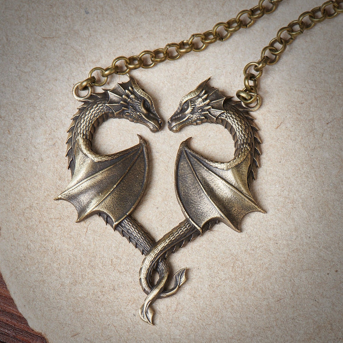 Wholesale Double Dragon Heart Necklace JDC-NE-FuSu002