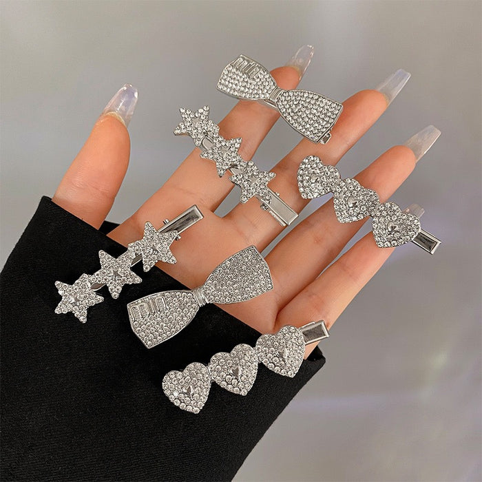 Wholesale  rhinestone star hairpin female bow love side clip duckbill clip forehead bangs clip simple hairpin head