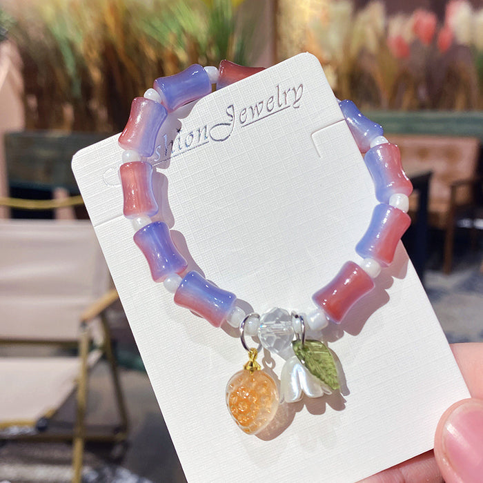 Wholesale Chic Flower Strawberry Bamboo Bracelet - Glass Colored Glaze Jewelry MOQ≥2