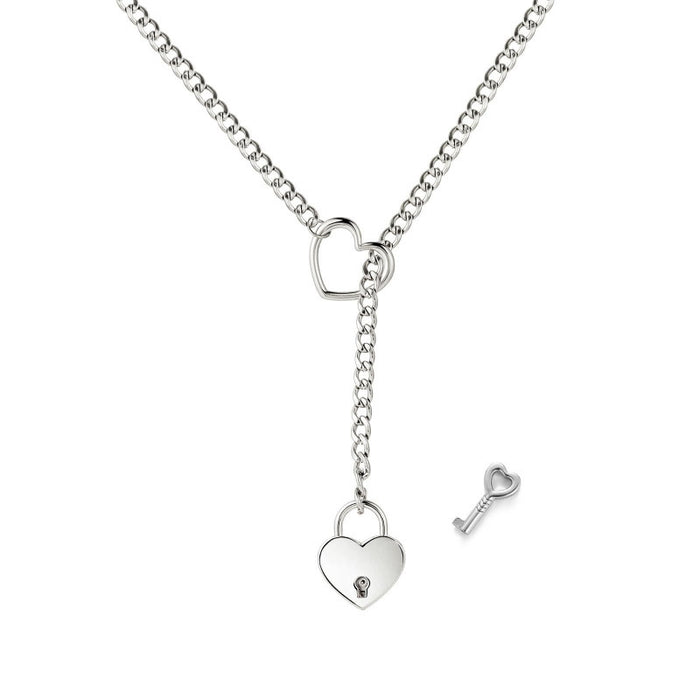 Wholesale New Fashion Love Lock Peach Heart Necklace Stainless Steel Plated Silver Necklace