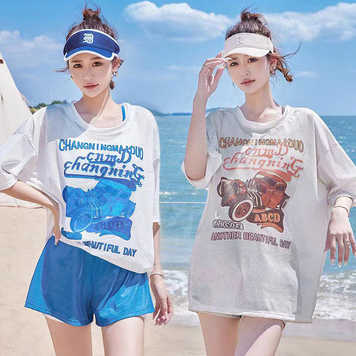 Wholesale Swimsuit Women's Split Three-piece Sports Loose Blouse Sun Protection Conservative Flesh Covering Belly Covering Hot Spring Swimsuit for Students