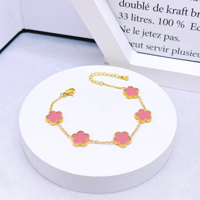Wholesale Stainless Steel Five-Leaf Clover Bracelet Necklace Earring Set