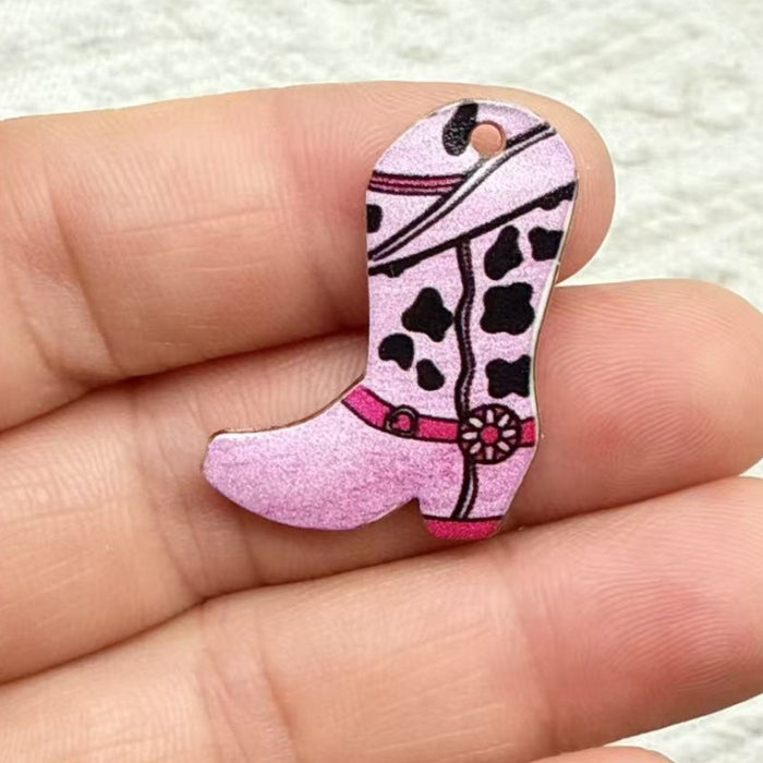 Wholesale 10pcs Alloy Vintage Western Cowboy Printed Boots Keychain Pendant Backpack DIY Jewelry Accessories