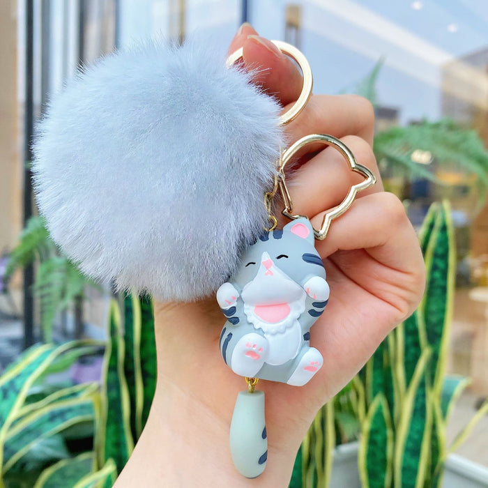 Wholesale Plush keychain Siamese cat pendant resin cat key chain