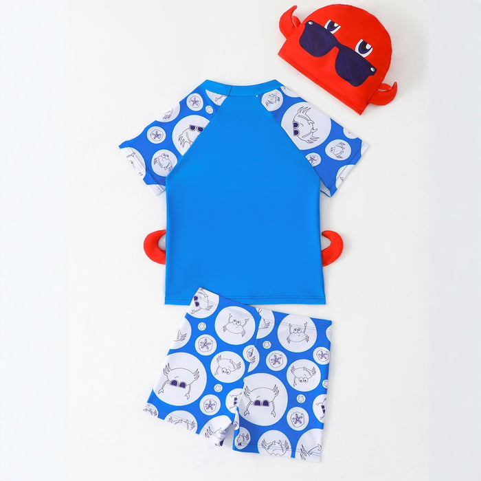 Wholesale New children's swimsuit split three piece set, hot spring beach short sleeved swimsuit set