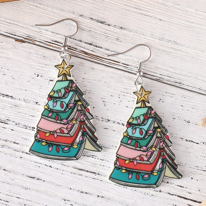 Wholesale Christmas Book Christmas Tree Pendant Earrings Acrylic Teachers'  Day Book Lovers Earrings