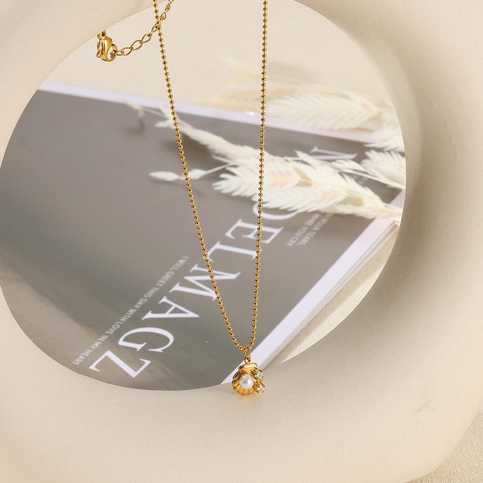 Wholesale Sunflower Pendant Necklace Imitation Pearl Shell Stainless Steel Clavicle Chain