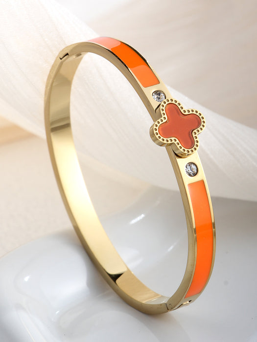 Wholesale Four-leaf clover green oil-drop bracelet titanium steel
