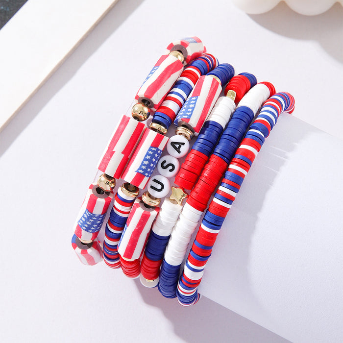 Wholesale American Independence Day USA Flag Polymer Clay Beaded Bracelet Set JDC-BT-ShiY006