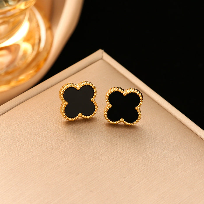 Wholesale Stainless Steel 13mm Four Leaf Clover Earrings JDC-ES-Shengh003