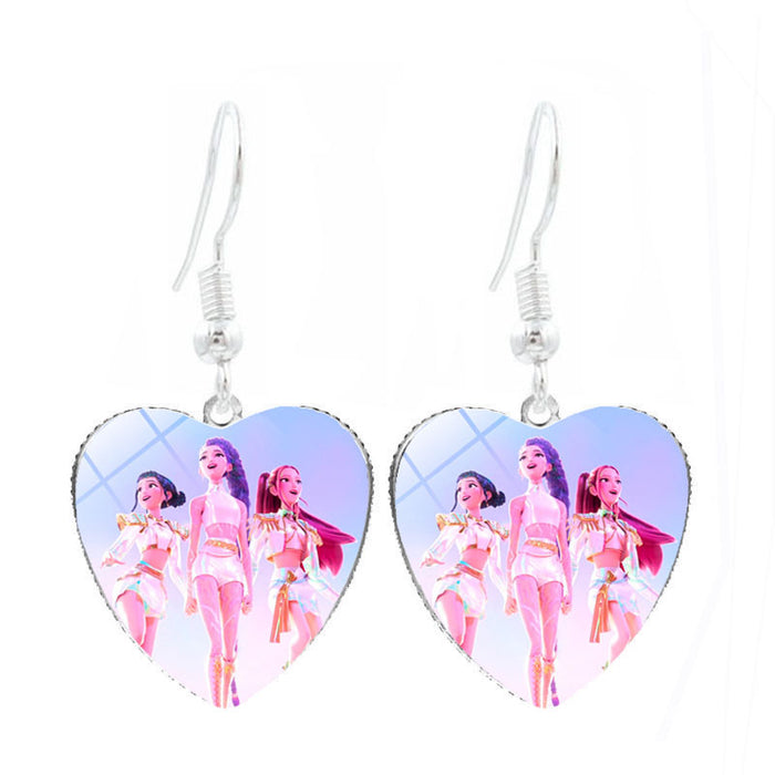 Wholesale Kpop Heart-shaped earrings cartoon anime personalized ear hooks and earrings