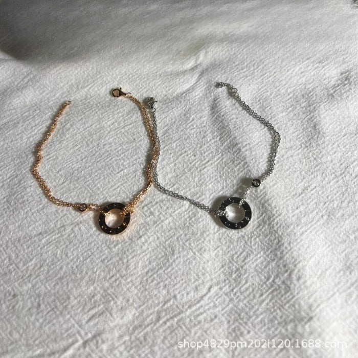 Wholesale 18K Rose Gold Plated Love Small Round Cake Bracelet White Gold Diamond Double Chain