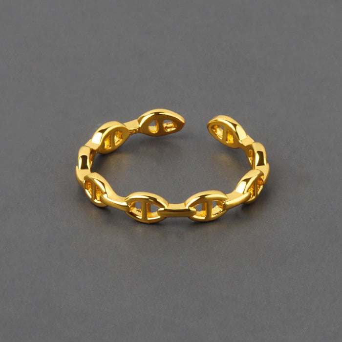 Wholesale Modern Geometric Chain Hollow Open Ring For Women White Gold Finish Adjustable Fashion Accessory