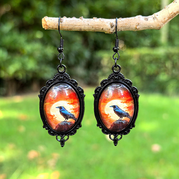 Wholesale  Black Crow Time Gemstone Pendant Earrings Gothic Dark Series Ear Jewelry