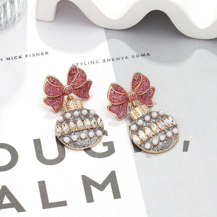 Wholesale Colorful oil drop bow with diamond studded colorful ball pendant earrings