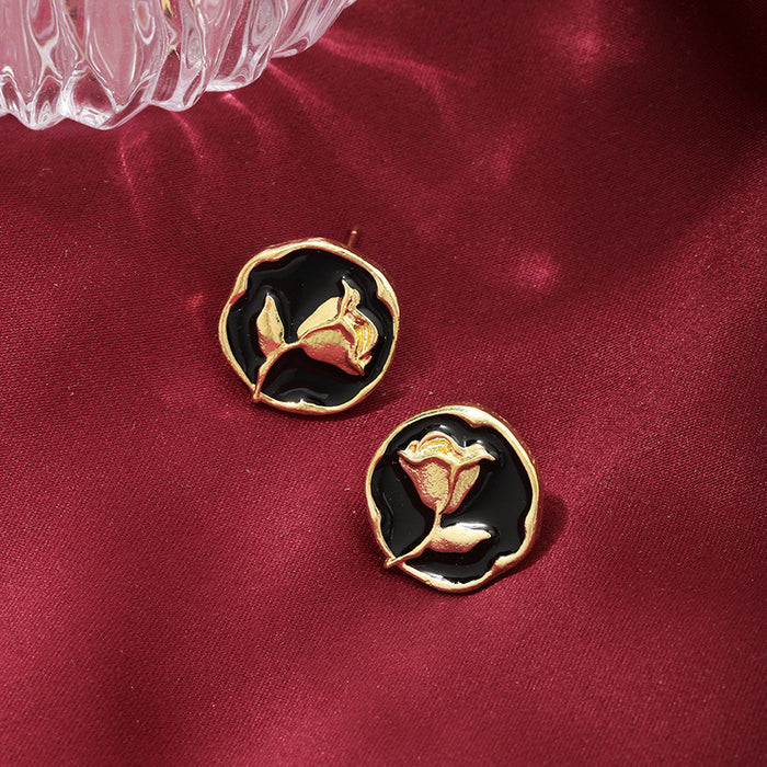 Wholesale Rose flower earrings, new niche design, high-end, light luxury, versatile accessories wholesale