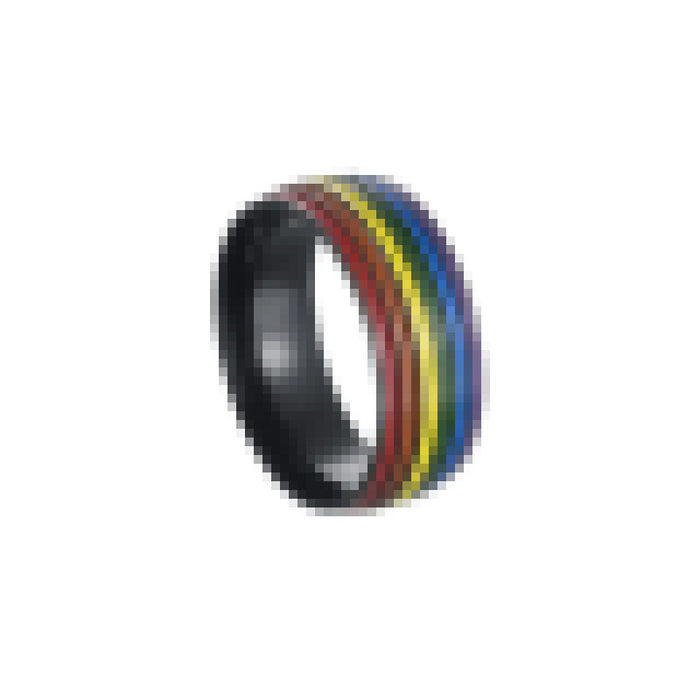 Wholesale Gold Plated Stainless Steel Ring Colorful Striped Design Fashion Jewelry Accessory