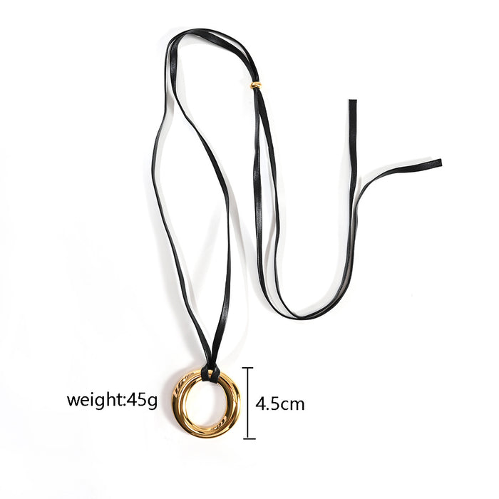 Wholesale New personalized minimalist stainless steel solid circle earrings with adjustable leather rope