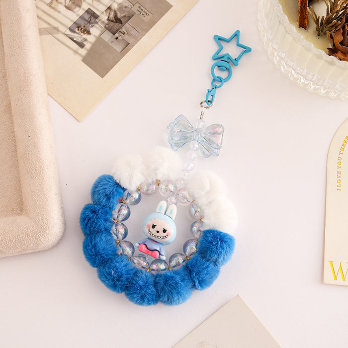 Wholesale Handmade pom-pom beaded phone strap keychain