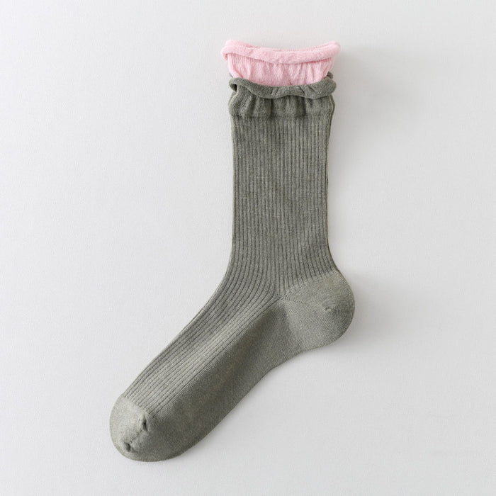 Wholesale Boneless thin socks, mid tube socks, rolled edges, versatile mesh, stacked socks, cotton