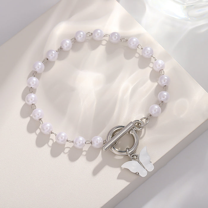 Wholesale Butterfly Pendant Bracelet Women' s Fashion Buckle Pearl Bracelet