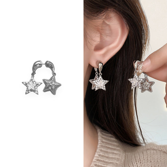 Wholesale Twin Star Sparkling Tassel Gold-Plated Copper Earrings