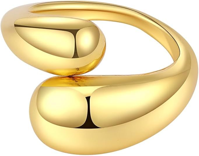 Wholesale Fashion, personality, simplicity, titanium steel, double water drop, gold electroplating, light luxury, trendy ring, ring