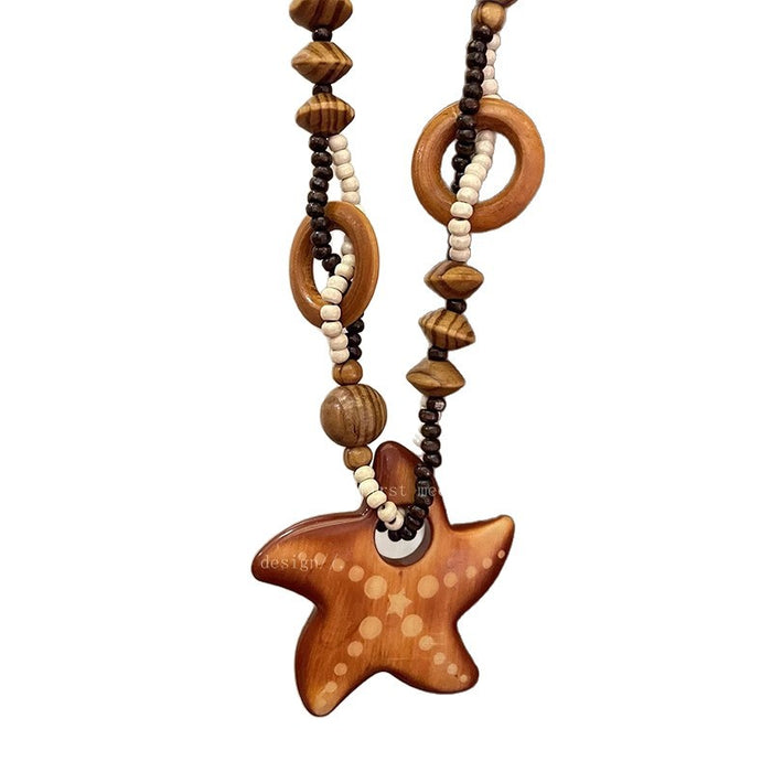 Wholesale Starfish Beaded Long Necklace Women's Exaggerated Seaside Accessories