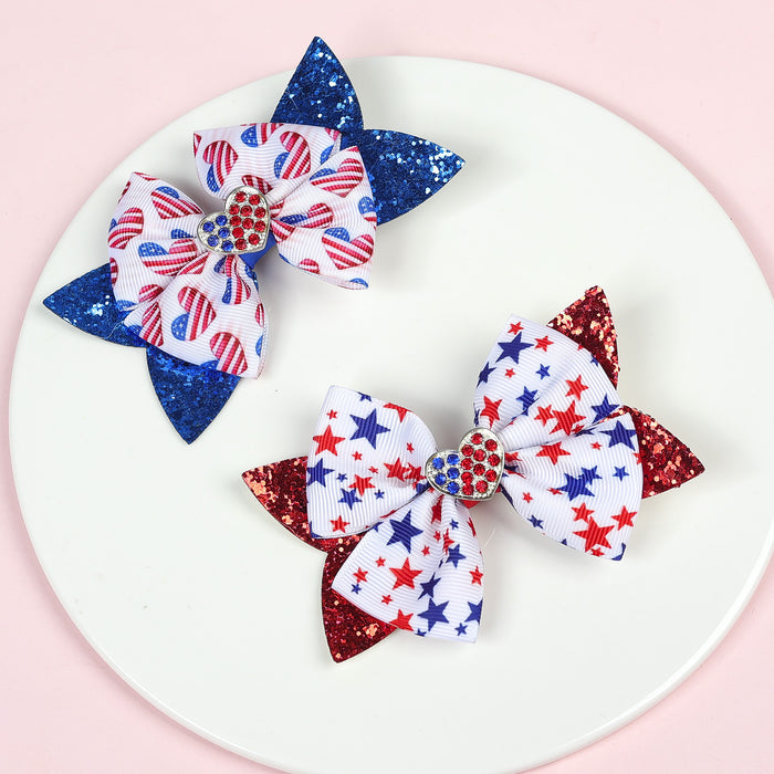 Wholesale American Independence Day Decoration Children's Sequins Glitter Double Layer Bow Fabric Hairpin JDC-HC-QiuN013