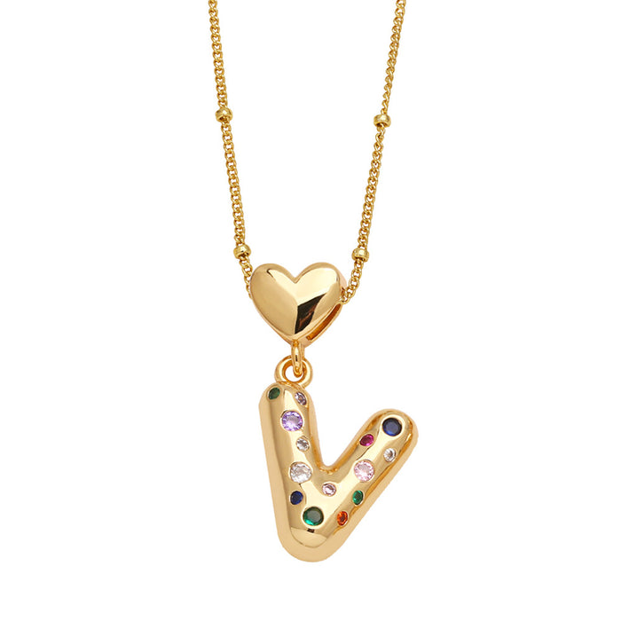 Wholesale  Love  English Letter Necklace Women's Color Zircon Gold Plated Clavicle Chain